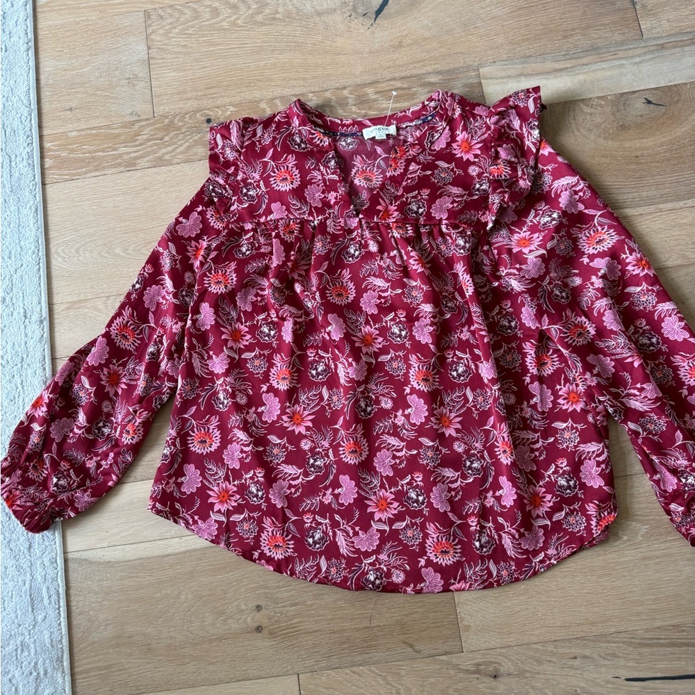 Umgee Red Ruffled 3/4 Sleeve Bib Collar Blouse